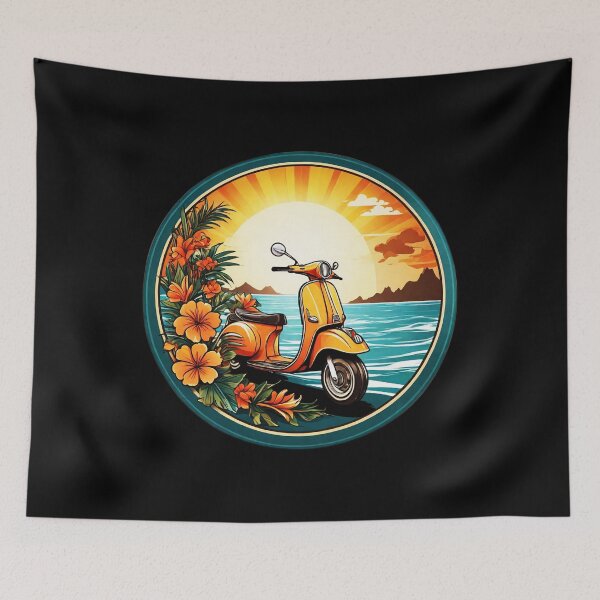 Item preview, Vintage Scooter at Sunset by the Ocean with Hawaii Orchids designed and sold by NautiChic.