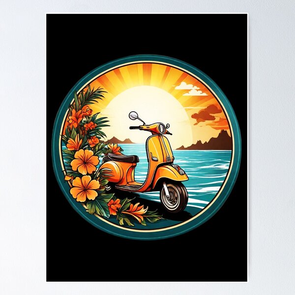 Item preview, Vintage Scooter at Sunset by the Ocean with Hawaii Orchids designed and sold by NautiChic.