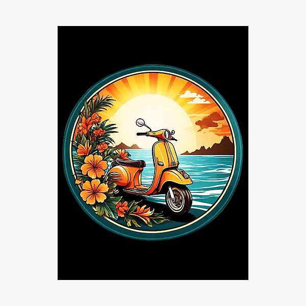 Item preview, Vintage Scooter at Sunset by the Ocean with Hawaii Orchids designed and sold by NautiChic.