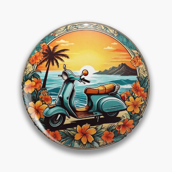 Item preview, Vintage Moped at Sunset by the Ocean with Hawaii Orchids designed and sold by NautiChic.