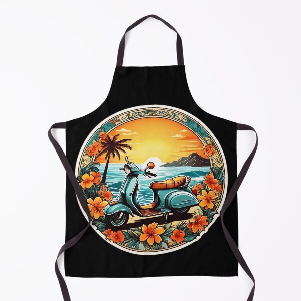 Artikelvorschau, Vintage Moped bei Sonnenuntergang am Meer mit Hawaii-Orchideen entworfen und verkauft von NautiChic.