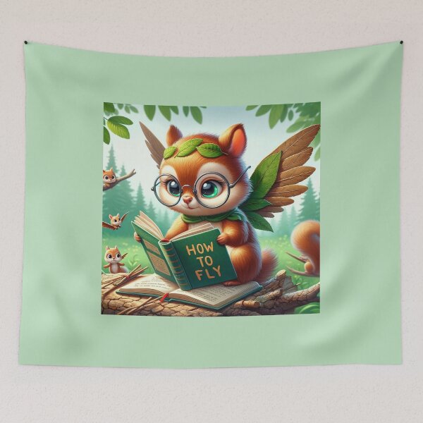 Item preview, Squirrel with round glasses and a thoughtful expression sits on a tree branch with an open book designed and sold by AndreaMart.