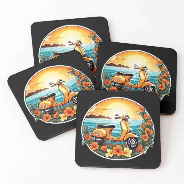 Item preview, Vintage Motorbike at Sunset by the Ocean with Hawaii Orchids designed and sold by NautiChic.