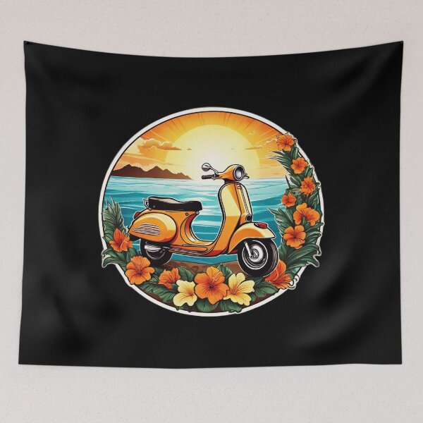 Item preview, Vintage Motorbike at Sunset by the Ocean with Hawaii Orchids designed and sold by NautiChic.