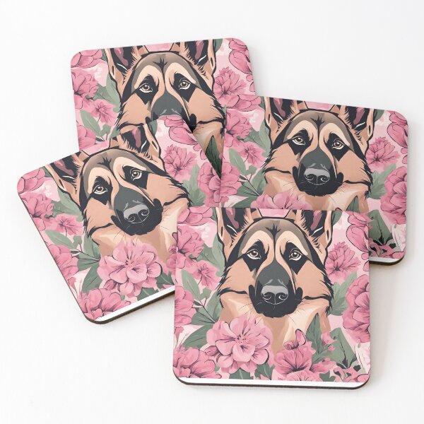 Item preview, German Shepherd Dog and Pink Flowers designed and sold by GoodyPaws.