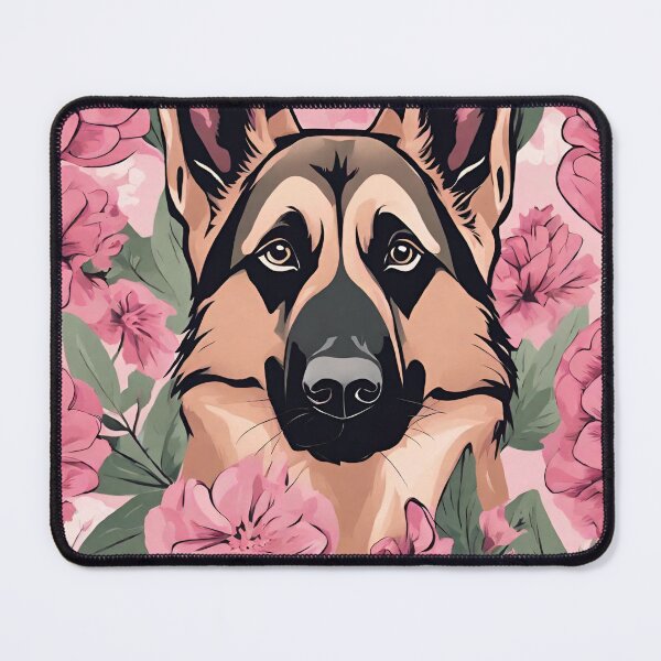Item preview, German Shepherd Dog and Pink Flowers designed and sold by GoodyPaws.