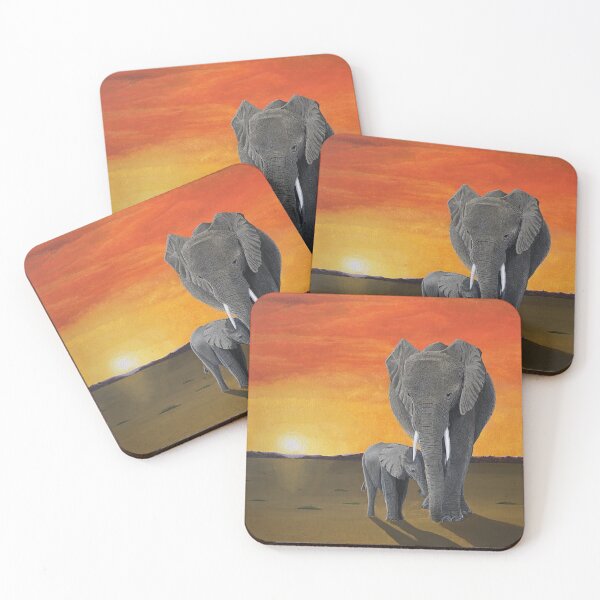 Item preview, My Acrylic Painting of Elephants at Sunset in Africa designed and sold by mikzart.