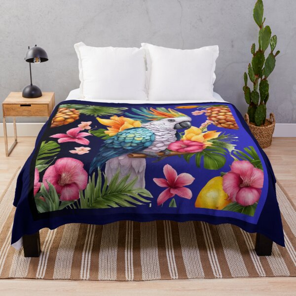 Item preview, Tropical happiness with a colorful parrot on night blue designed and sold by coloursforkids.