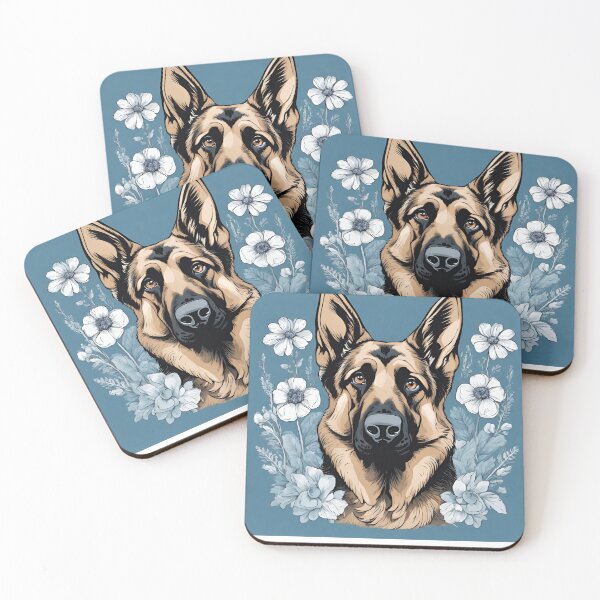 Item preview, German Shepherd Dog and Blue Flowers designed and sold by GoodyPaws.