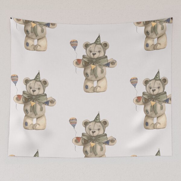 Item preview, Watercolor illustration of a teddy bear with a balloon designed and sold by Oleksandra Yurchenko.