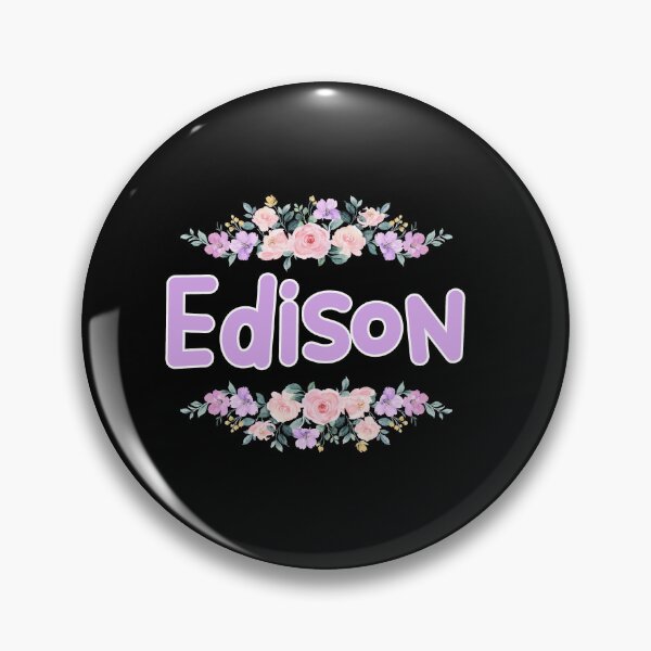 Item preview, Purple Flower Edison Name Label (Black) designed and sold by NormadWorld.