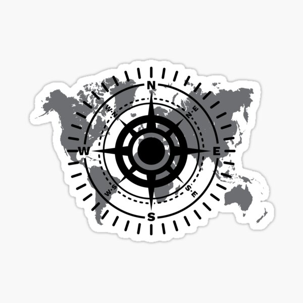 Item preview, World map with cardinal directions black and white designed and sold by juliadiscovers.