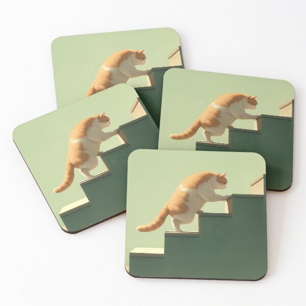 Item preview, Fat cat climbing on the stairs designed and sold by Bwittaya.