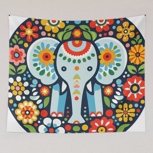 Item preview, Scandinavian Folk Art Elephant by heidiannemorris ©️  designed and sold by FOLK ART FUSION.