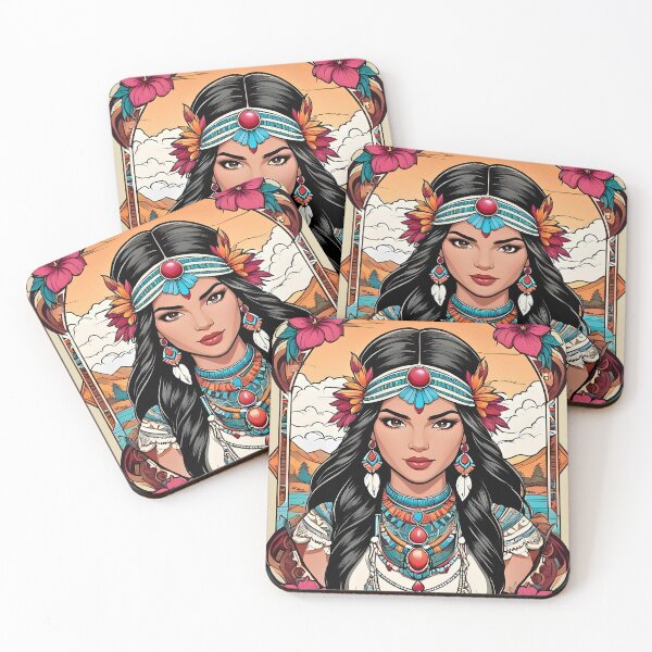 Item preview, Pocahontas Native American retro vintage floral cartoon design designed and sold by BorgSpareParts.