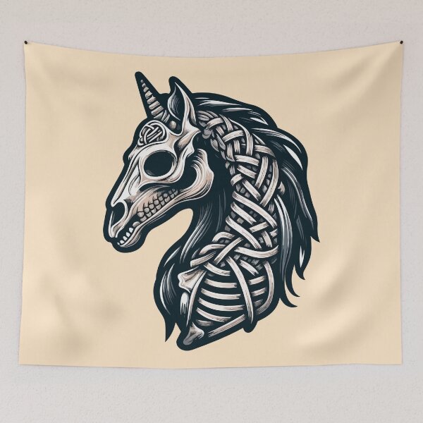 Item preview, Mythical Relic: Unicorn Skeleton in Knotwork Tapestry designed and sold by Animoodles.
