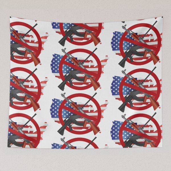 Item preview, Assault Rifles AR 15 and AK 47 Semi Automatic Weapons with ban symbol on USA Map Flag designed and sold by jpldesigns.