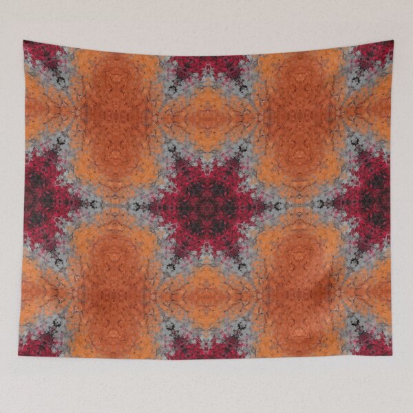 Artikelvorschau, Digitales Mandala Rot, Orange und Blau entworfen und verkauft von WormholeOrbital.