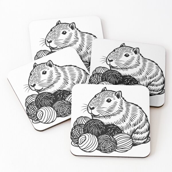 Item preview, Capybara With Yarn Ball Stash Black White designed and sold by Lelijo.