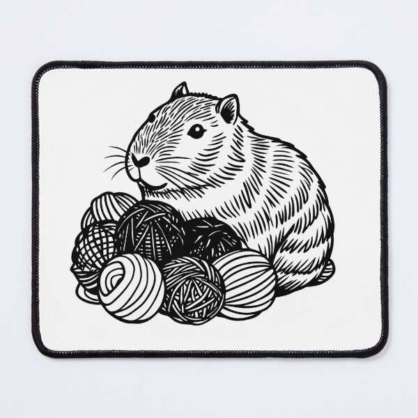 Item preview, Capybara With Yarn Ball Stash Black White designed and sold by Lelijo.