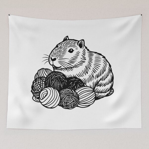 Item preview, Capybara With Yarn Ball Stash Black White designed and sold by Lelijo.