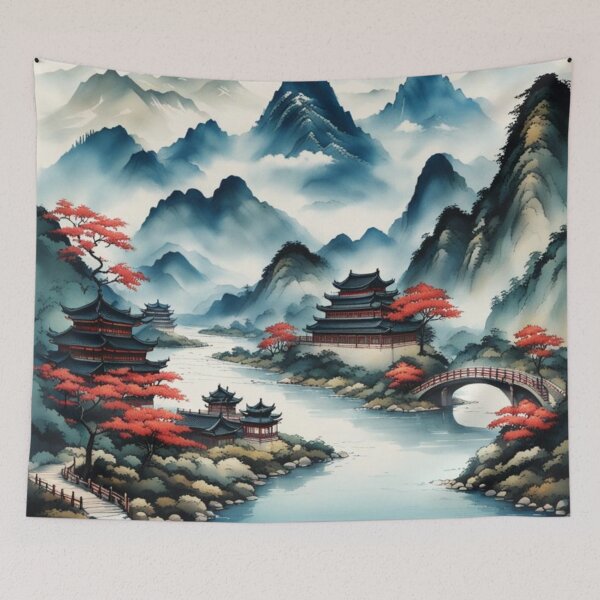 Item preview, Chinese mountain village with river designed and sold by JackFreestone.