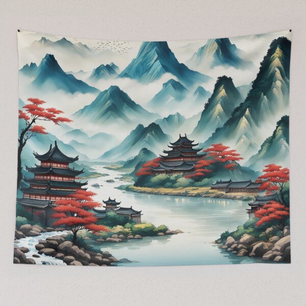 Item preview, China mountain village with river designed and sold by JackFreestone.