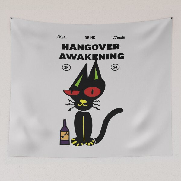 Item preview, Drunk cat, hangover awakening designed and sold by YoshiArtDesign.