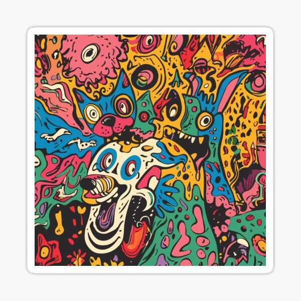 Colorful Canine Capers: Dogs in a Whirl of Hues Sticker