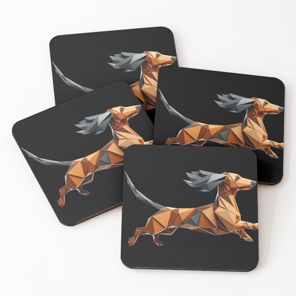Item preview, cute dachshund dog running 3d geometric origami, 3D Polygonal illustration designed and sold by CutOriginalArt.