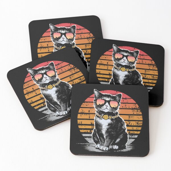 Artikelvorschau, Coole Katze mit Sonnenbrille und einem Vintage-Retro-Sonnenuntergang entworfen und verkauft von archiesacres.
