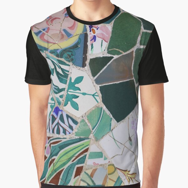 Teal and white floral, fragment mosaic  pattern. Graphic T-Shirt
