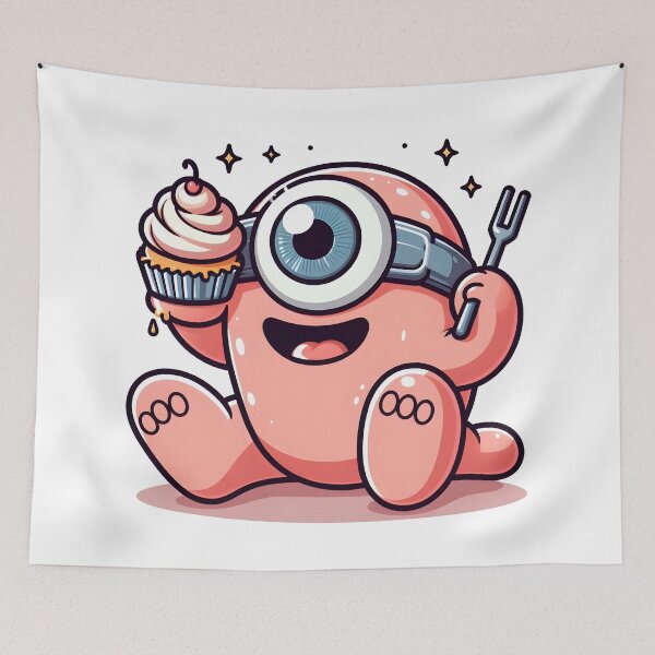Item preview, Kawaii Jubilant Cyclops With Cupcake designed and sold by CanvasCutie.