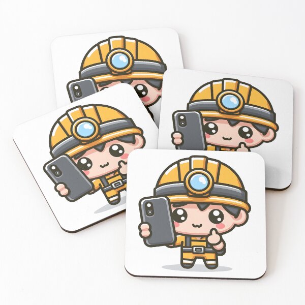 Item preview, Kawaii Miner With A Smartphone And A Safety Helmet designed and sold by CanvasCutie.