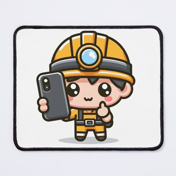 Item preview, Kawaii Miner With A Smartphone And A Safety Helmet designed and sold by CanvasCutie.