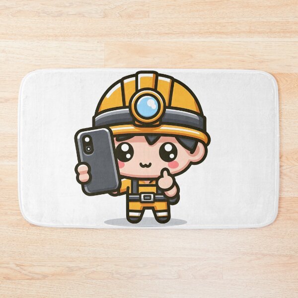 Item preview, Kawaii Miner With A Smartphone And A Safety Helmet designed and sold by CanvasCutie.