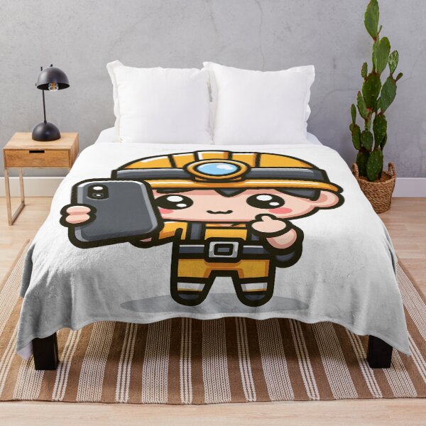 Item preview, Kawaii Miner With A Smartphone And A Safety Helmet designed and sold by CanvasCutie.