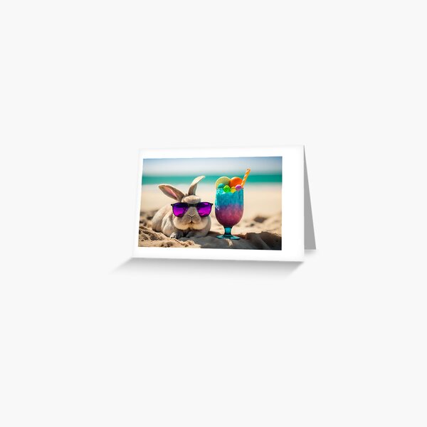 Item preview, Easter Bunny with Sunglasses and Cocktail on the Beach designed and sold by BestCoffeeTimes.