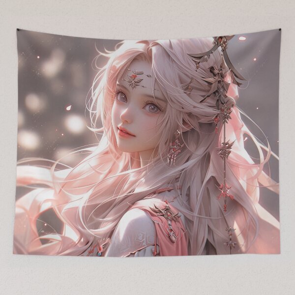 Item preview, Serene Ethereal Pink and Silver Fantasy Anime Girl designed and sold by bubblegoth.