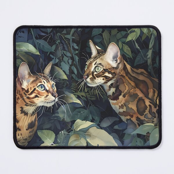 Item preview, “Hidden in the Emeralds” – Two spotted felines blending into the dense, verdant vegetation. designed and sold by PaintedKitties.