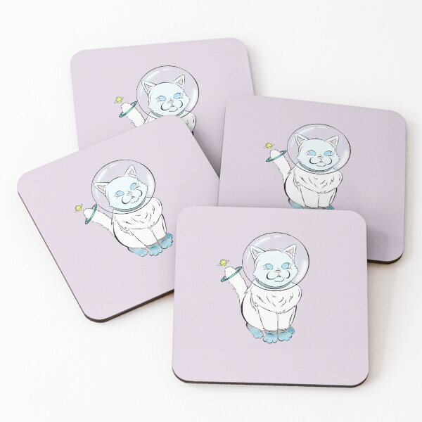 Item preview, Space cat (white fur, blue/yellow planet) designed and sold by ikigaiartist.