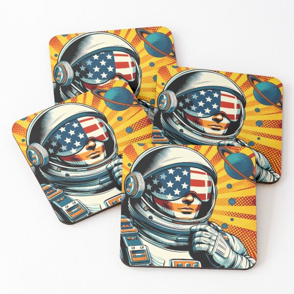 Item preview, Retro Pop Art Astronaut with American Flag Glasses designed and sold by StickerStudio27.