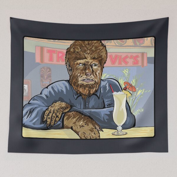 Item preview, Ah-woooo.  Werewolf drinking a pina colada designed and sold by FanboyMuseum.