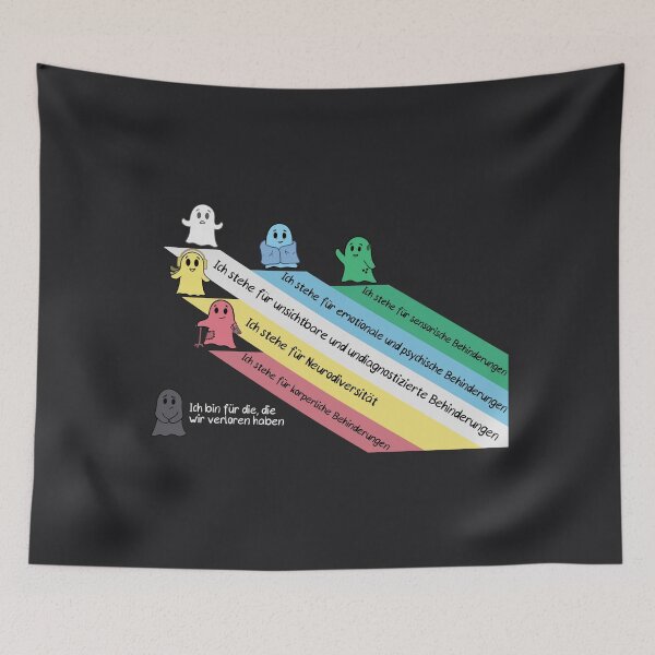 Item preview, Disability Pride flag with Ghosts and German text designed and sold by flyre-flinnigan.
