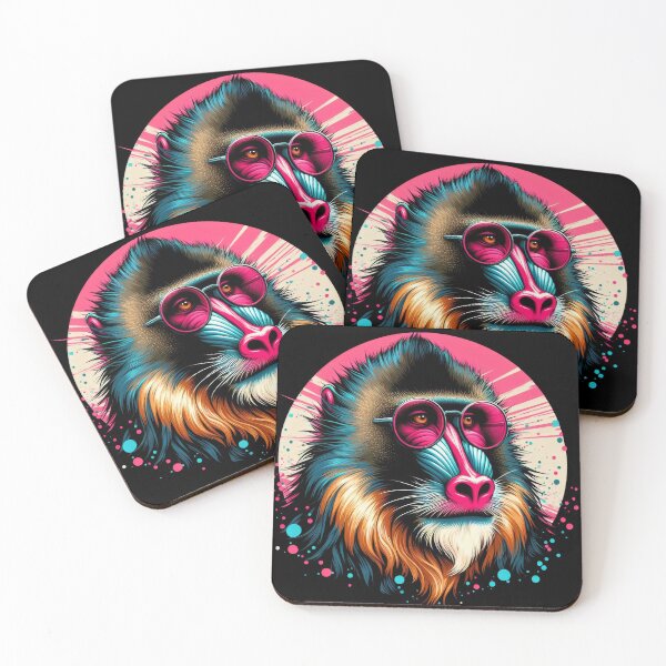 Item preview, mandrill monkey and pink glasses designed and sold by NEUMANN ArtWear Boutique.