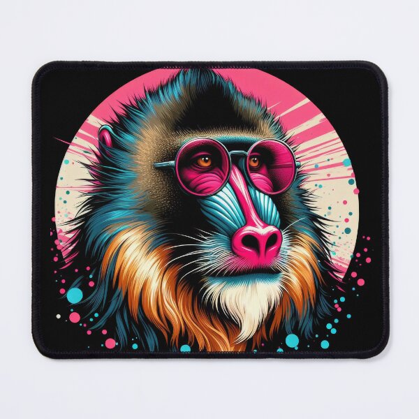 Item preview, mandrill monkey and pink glasses designed and sold by NEUMANN ArtWear Boutique.