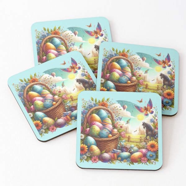 Item preview, Happy Easter basket with colorful Easter eggs, treats and flowers in the countryside designed and sold by JaroDesign2023.