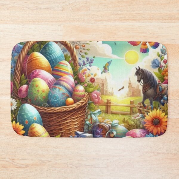 Item preview, Happy Easter basket with colorful Easter eggs, treats and flowers in the countryside designed and sold by JaroDesign2023.