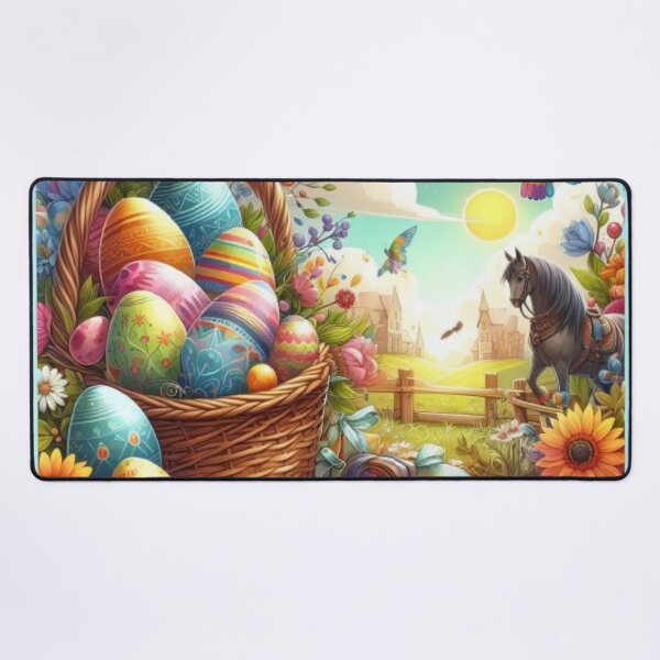 Item preview, Happy Easter basket with colorful Easter eggs, treats and flowers in the countryside designed and sold by JaroDesign2023.