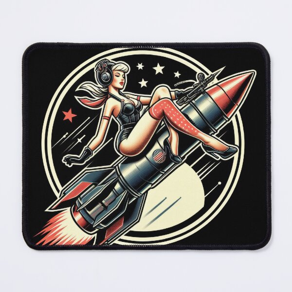 Item preview, woman on rocket retro pin up  designed and sold by NEUMANN ArtWear Boutique.